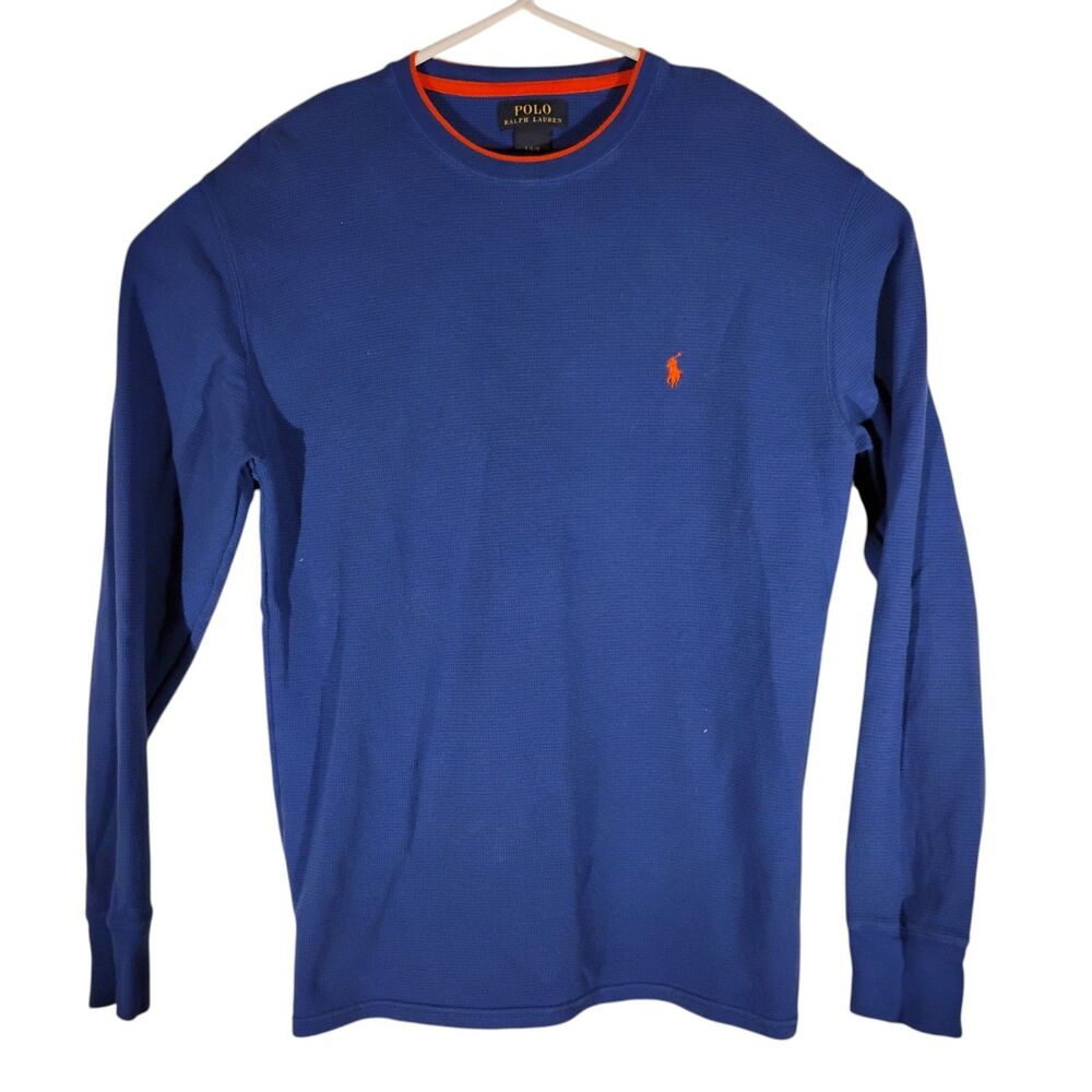 Polo Ralph Lauren thermal tshirt mens L LArge blue waffle knit long sleeve pony